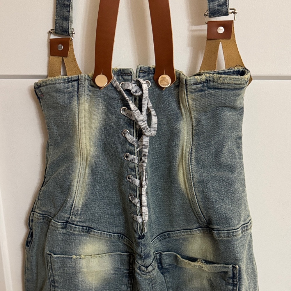 Singer Kelis Farm Fashion Women’s Blue Denim Jeans Suspenders Body Contour - Picture 5 of 7